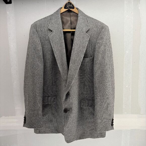 Vintage Haggar 70s Brown White Tweed Wool Jacket Blazer Sport Coat Made USA 46R - Picture 1 of 4